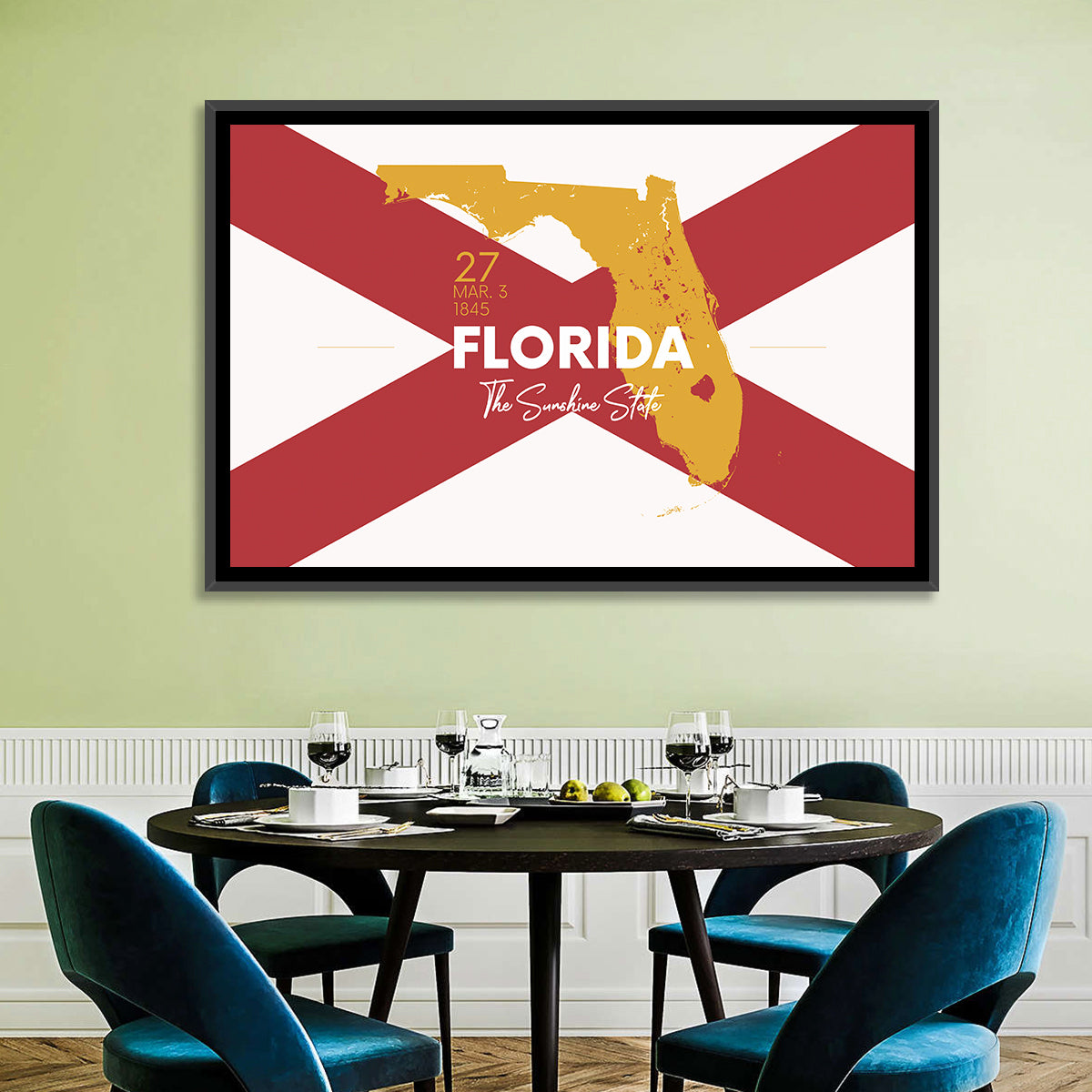 Florida Gold Map Graphic Wall Art in a room, landscape