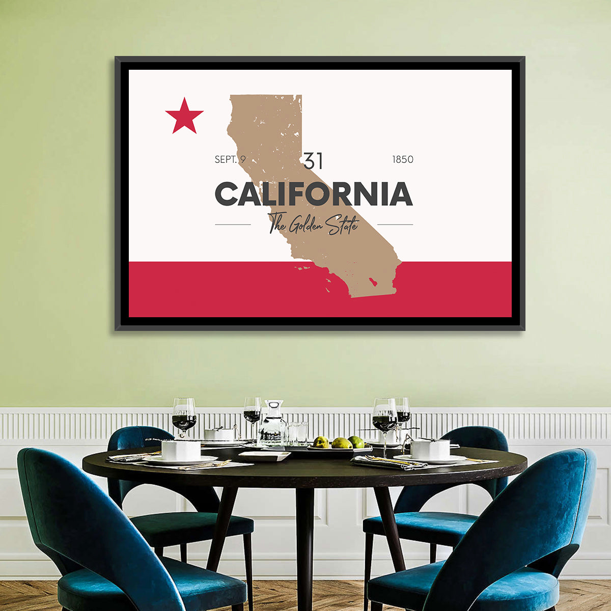 California Map with Red Star Wall Art