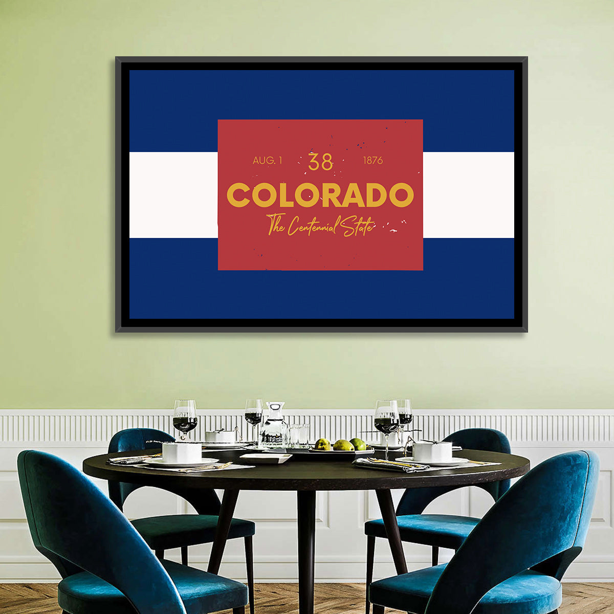 Colorado State Flag Map Wall Art in a room, landscape
