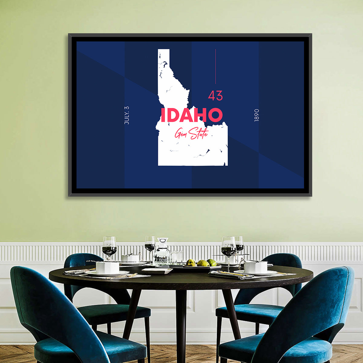 Idaho Gem State Map Wall Art in a room, landscape