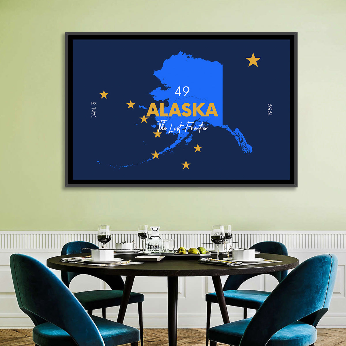 Alaska Map with Gold Stars Wall Art