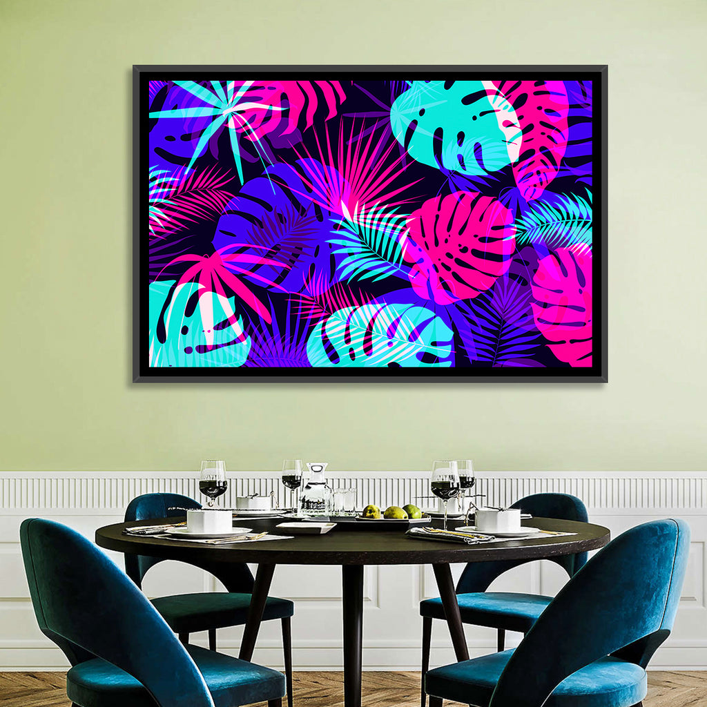 Neon Tropical Leaves Wall Art