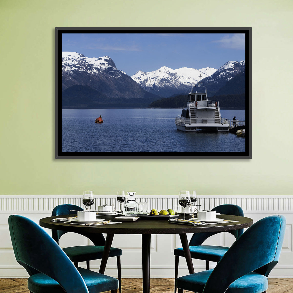 Lake Nahuel Huapi Catamaran and Snow-capped Mountains Wall Art