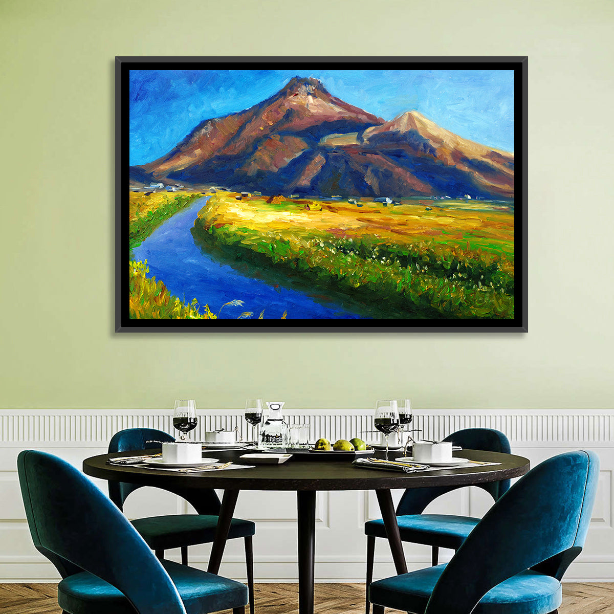 Mountains Village Stream Wall Art