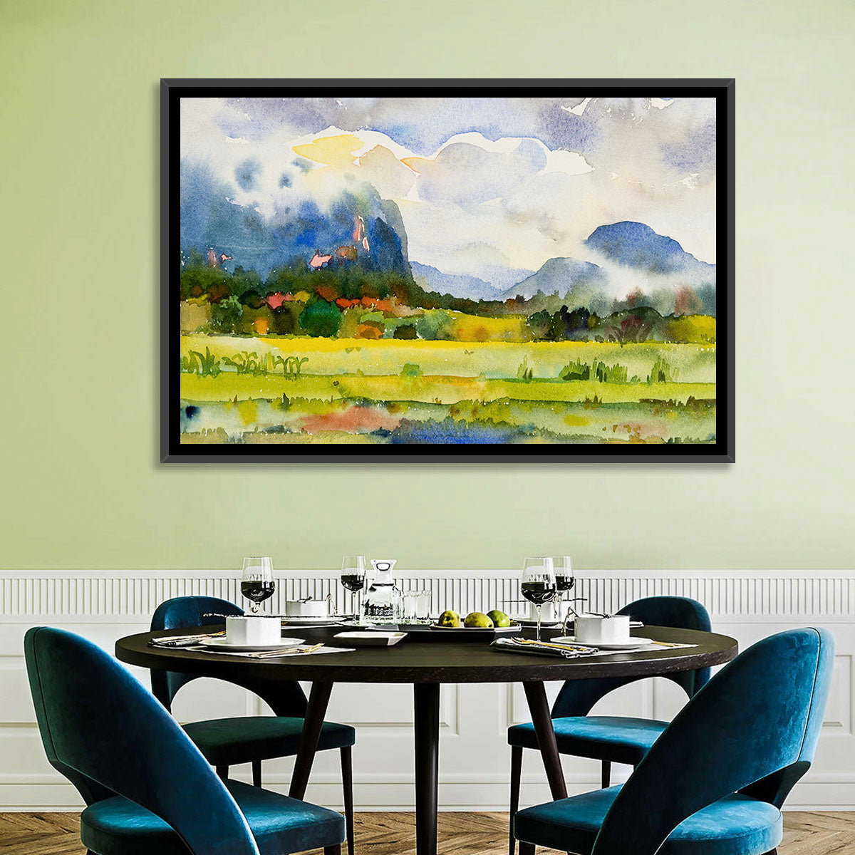 Summer Meadow Watercolor Landscape Wall Art