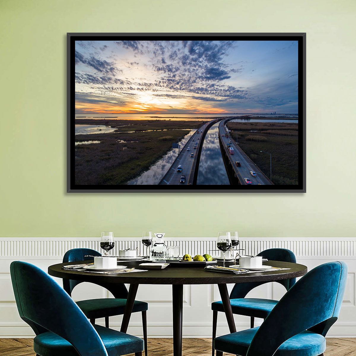 Mobile Bay Bridge at Sunset Wall Art in a room, landscape