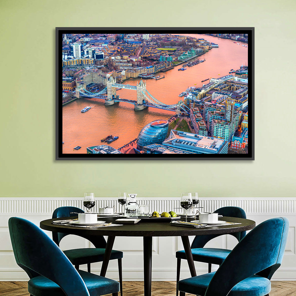 Tower Bridge Over the Thames Wall Art in a room, landscape