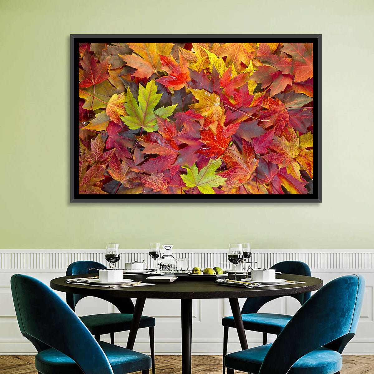 Autumn Maple Leaves Close-up Wall Art in a room, landscape