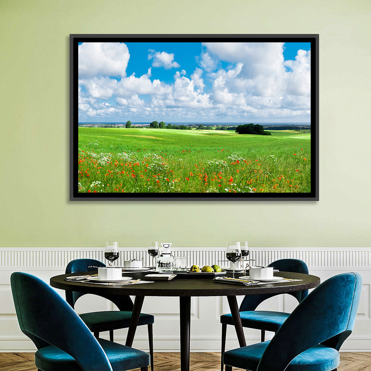 Summer Meadow with Poppies Wall Art in a room, landscape