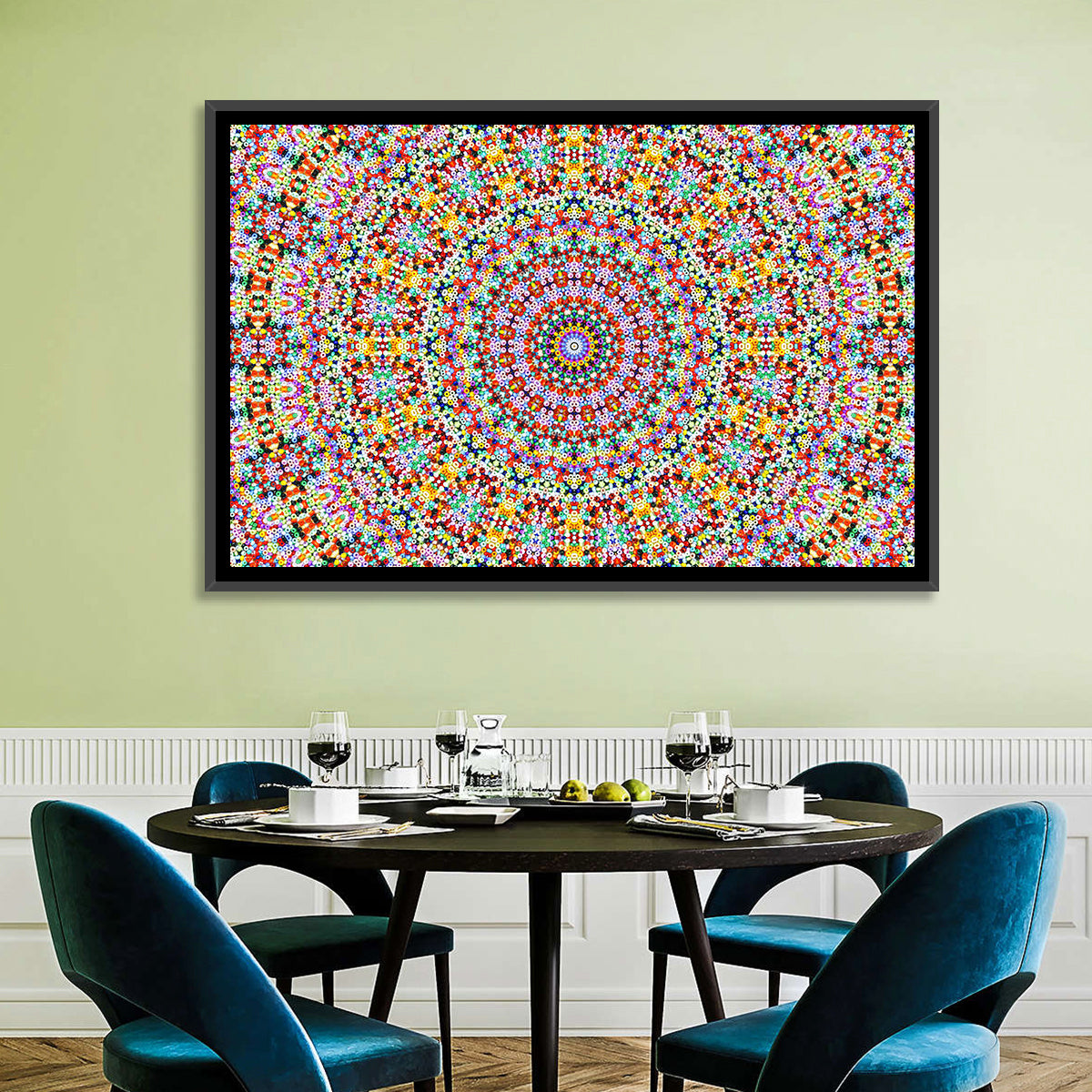Beaded Kaleidoscope Mandala Wall Art in a room, landscape