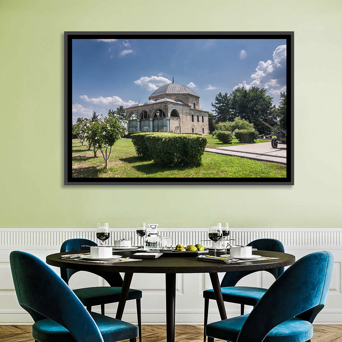 Sunlit Old Mosque in Izmail Wall Art in a room, landscape