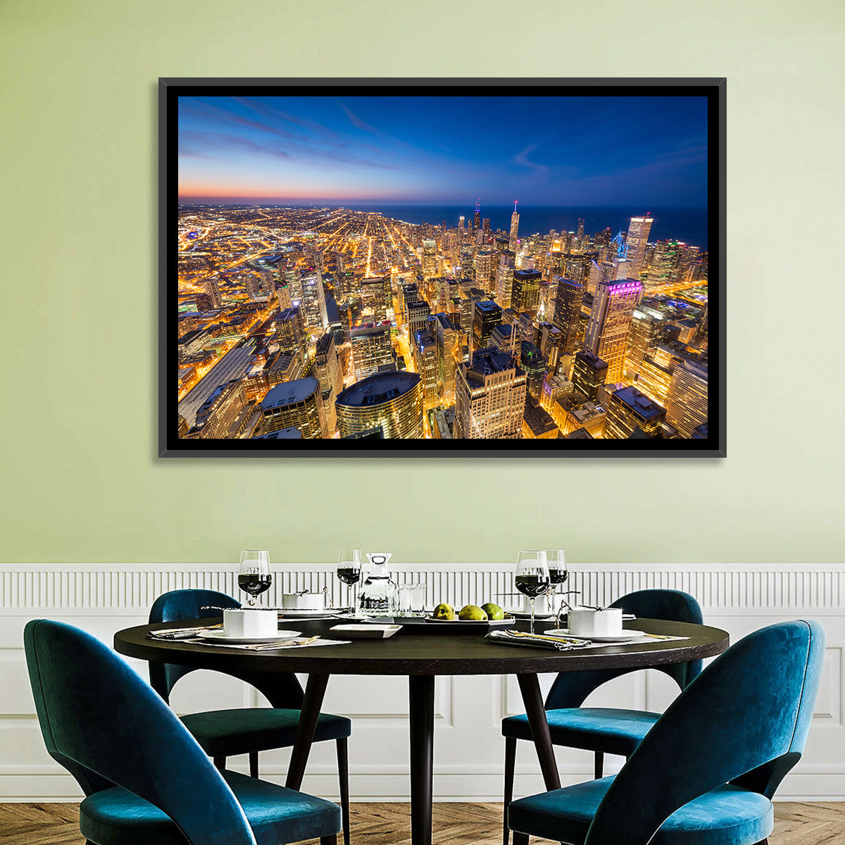 Aerial Chicago Nightscape Wall Art