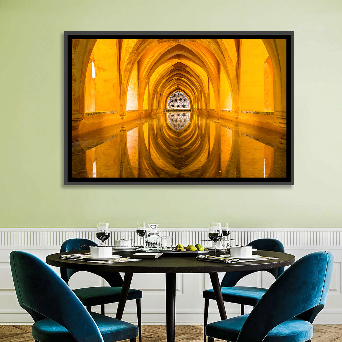 Royal Alcázar Bath Reflections Wall Art in a room, landscape