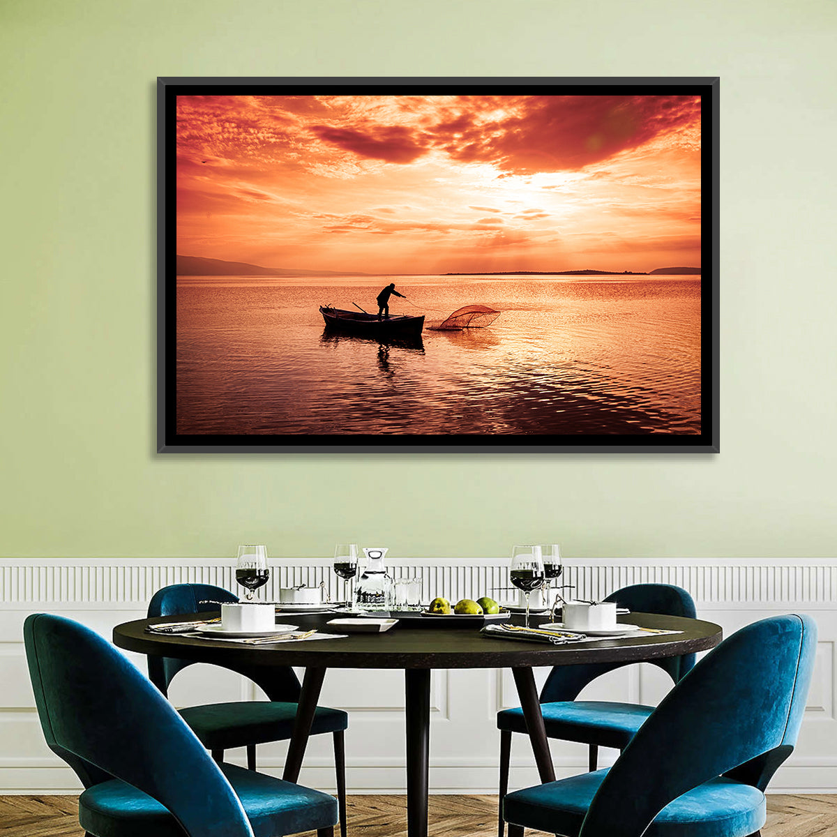 Uluabat Lake Fisherman at Dusk Wall Art