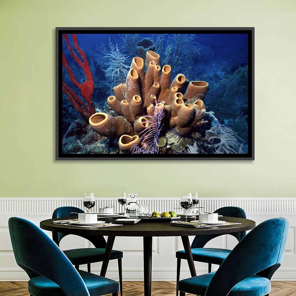 Belize Reef Sponge Scene Wall Art in a room, landscape