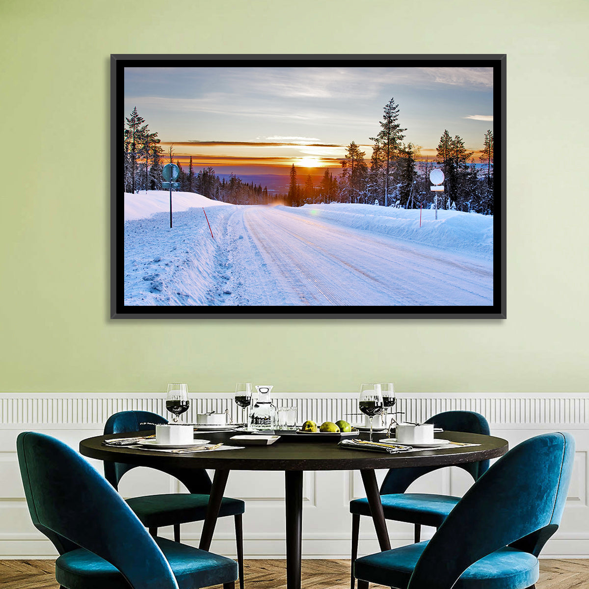 Snowy Road at Sunset Wall Art