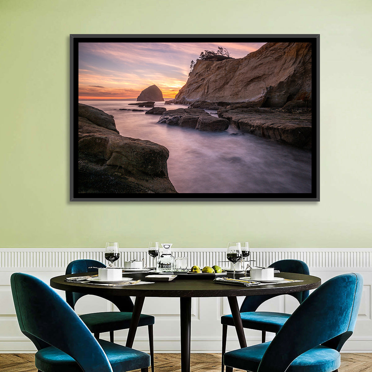 Haystack Rock at Cape Kiwanda Wall Art in a room, landscape