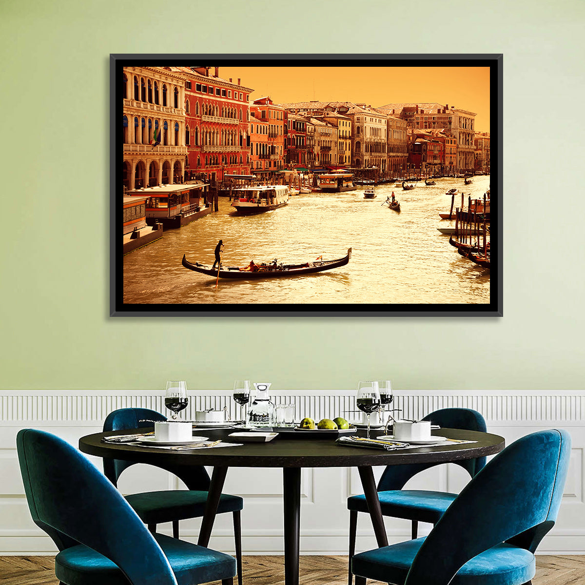Grand Canal Gondola at Golden Hour Wall Art in a room, landscape