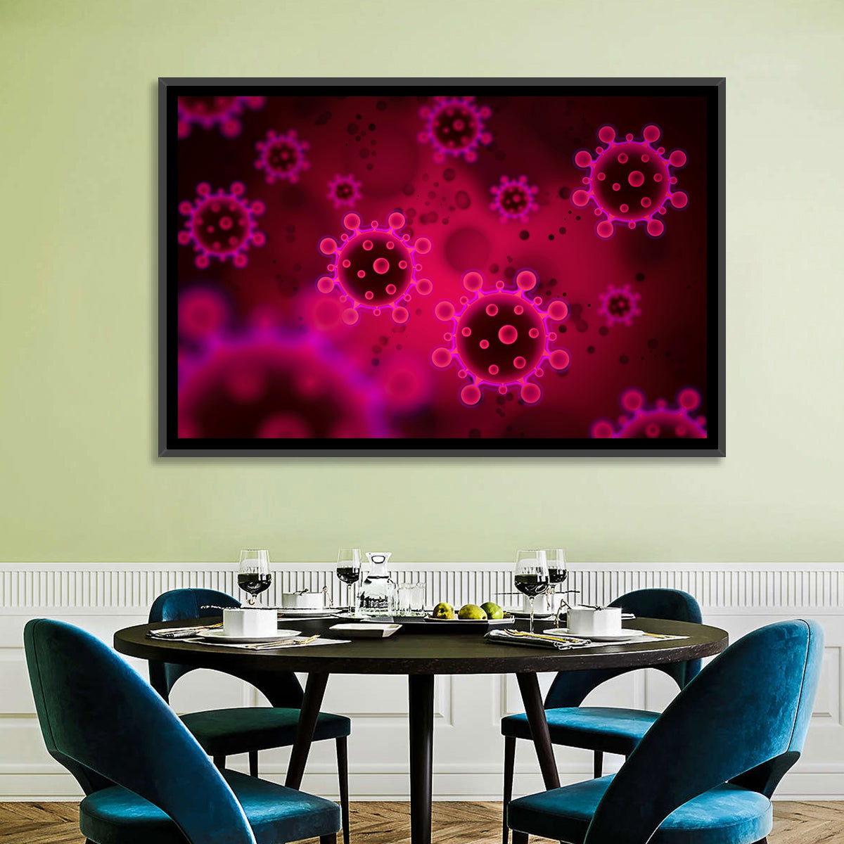 Microscopic Virus Particle Study Wall Art in a room, landscape