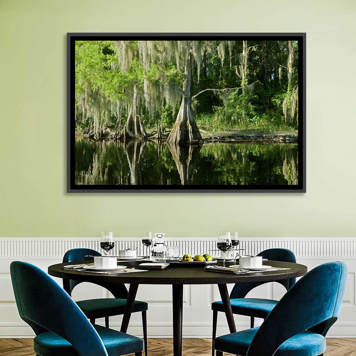 Bald Cypress and Great Blue Heron Wall Art in a room, landscape