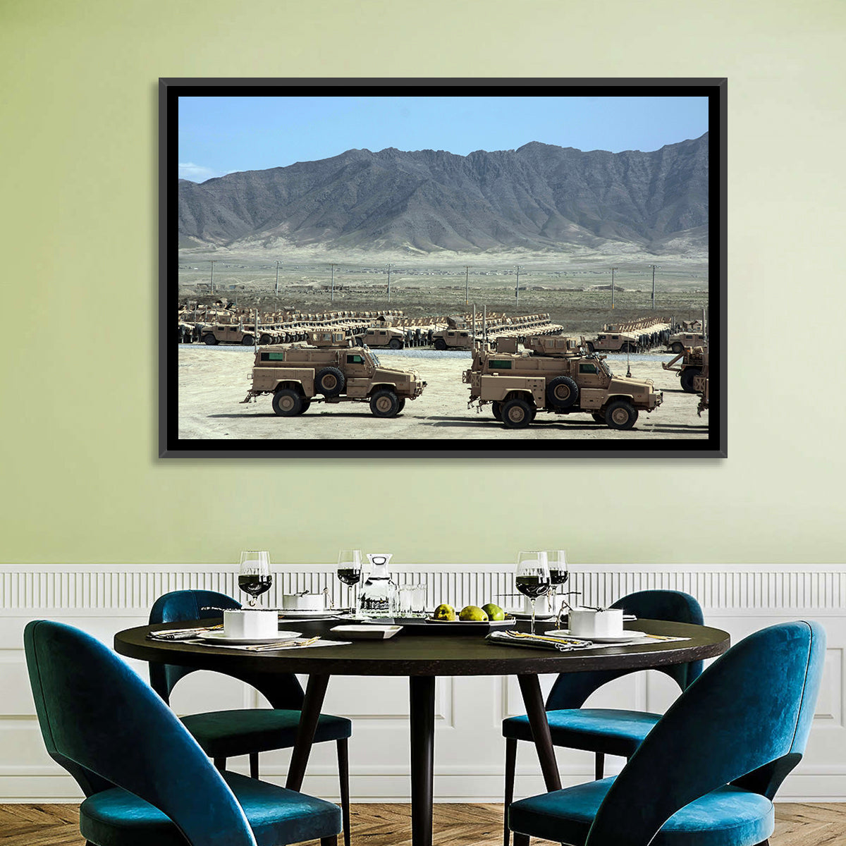 Mrap Vehicles in Desert Landscape Wall Art in a room, landscape