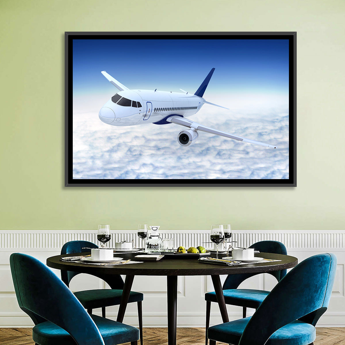 Commercial Jet Above Clouds Wall Art