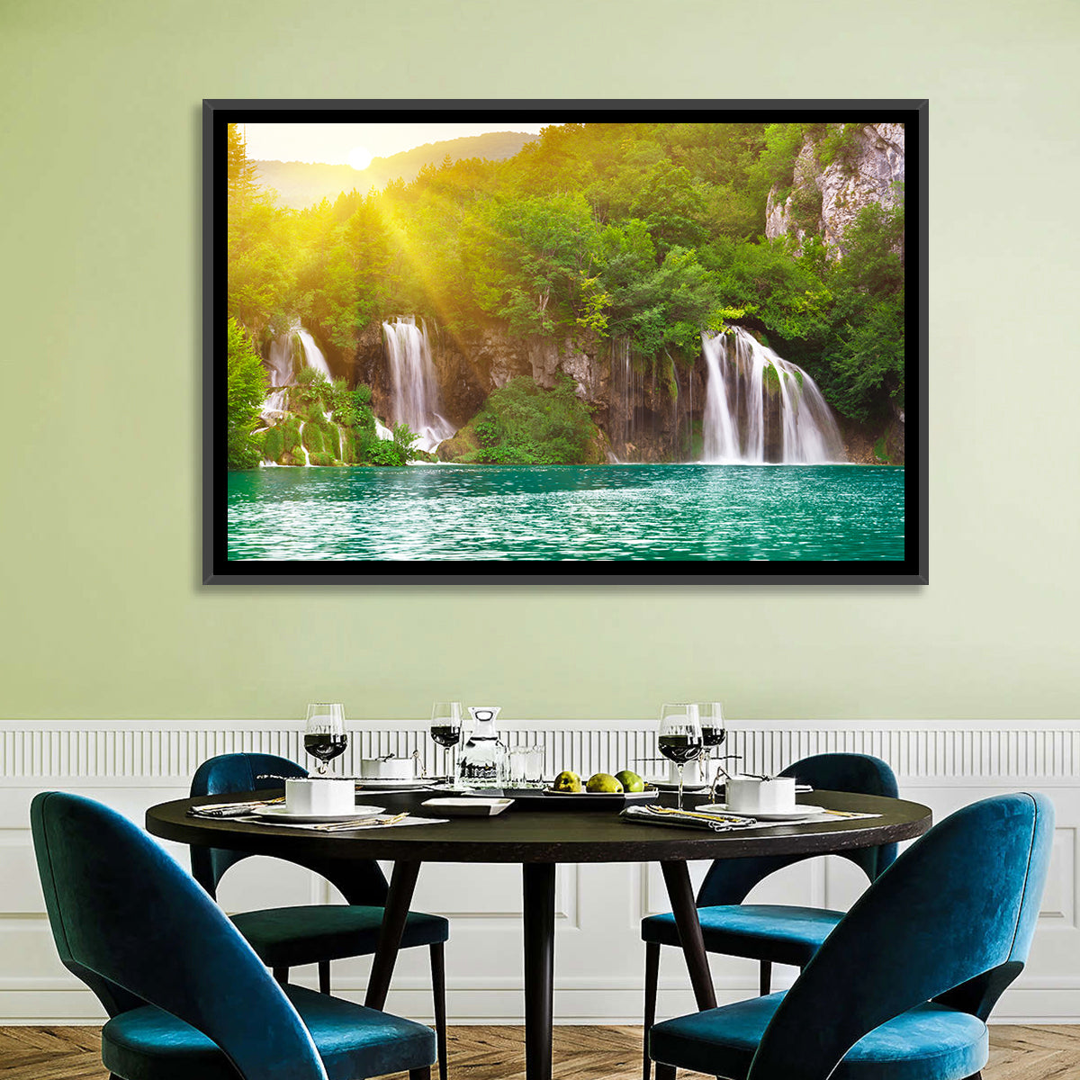 Plitvice Cascades at Sunrise Wall Art