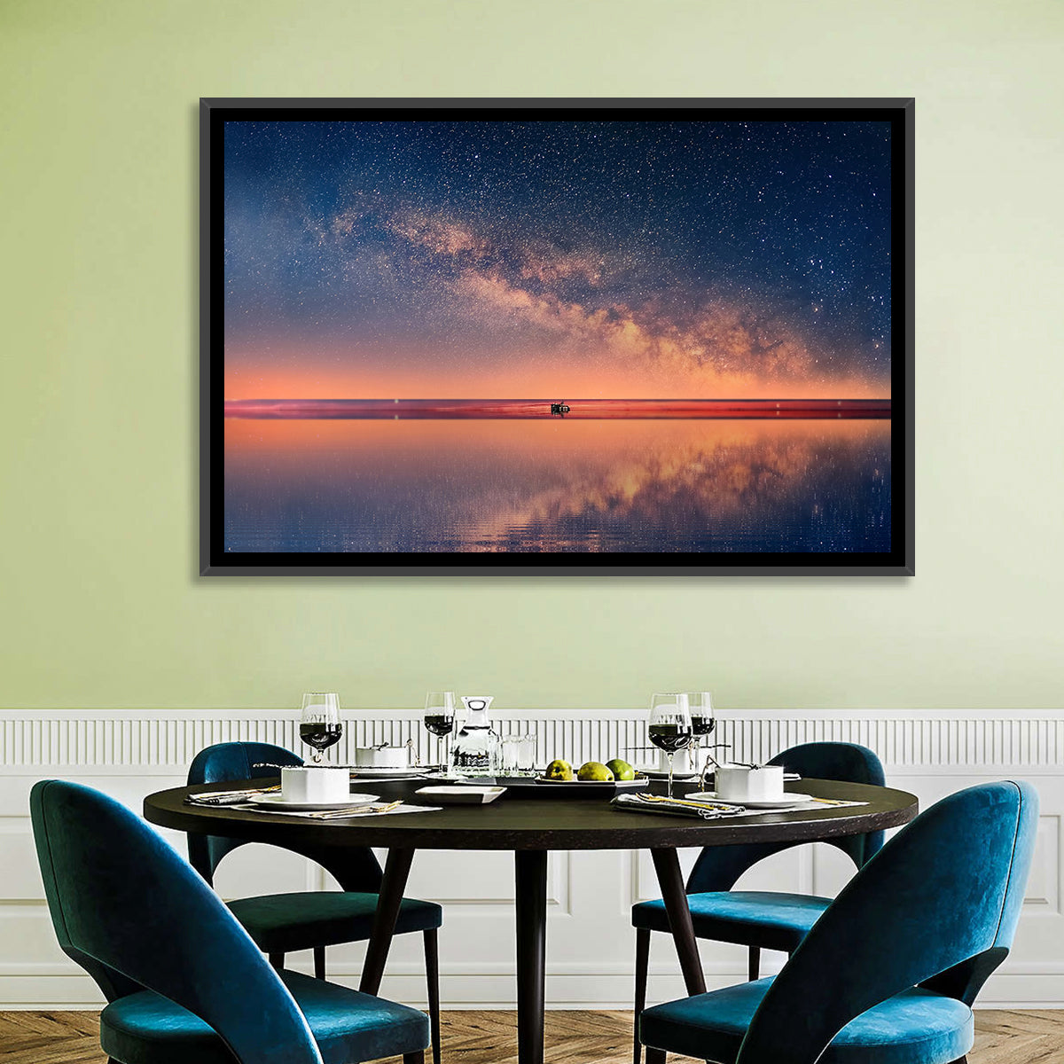 Ocean Starry Night Wall Art in a room, landscape
