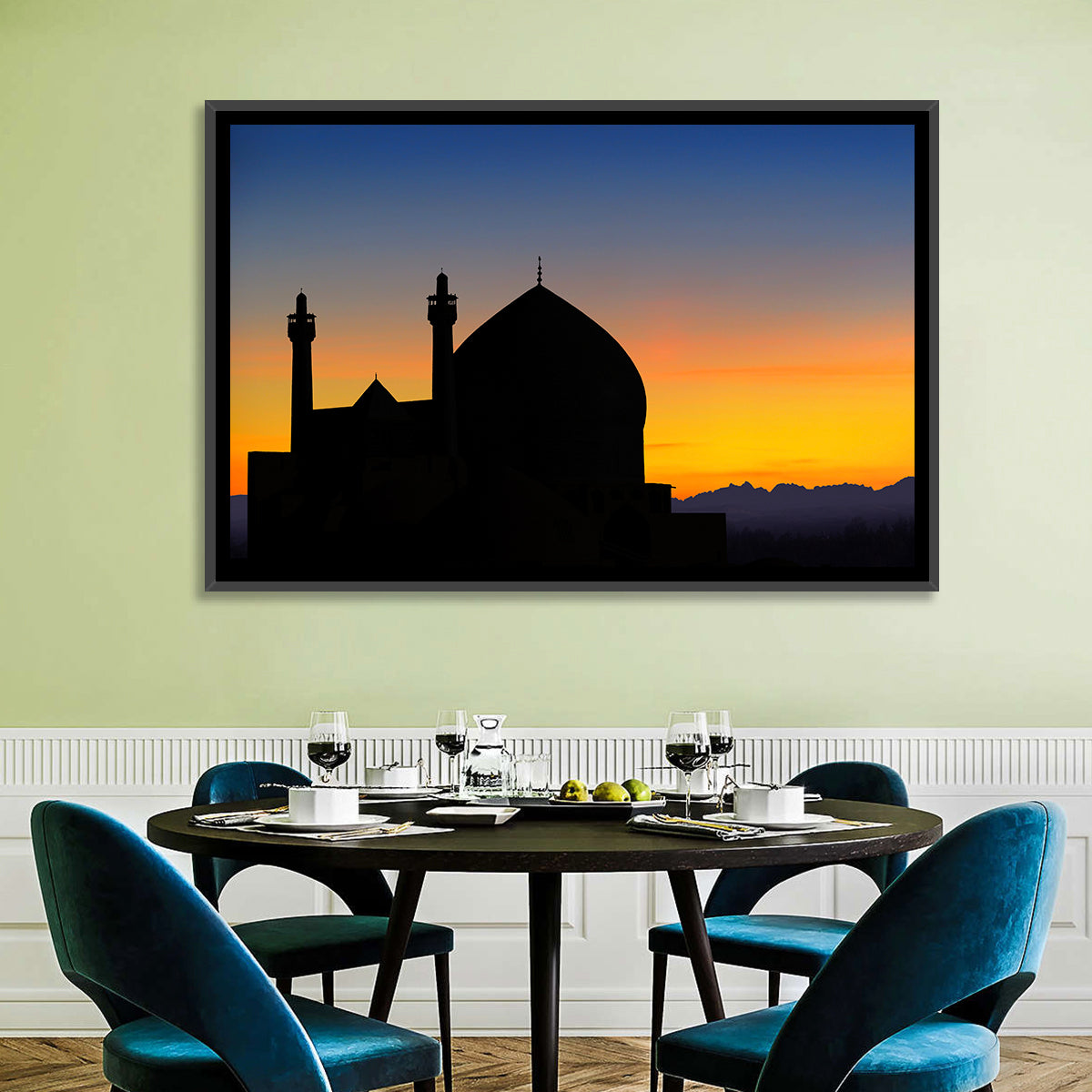 Isfahan Mosque Silhouette at Dusk Wall Art