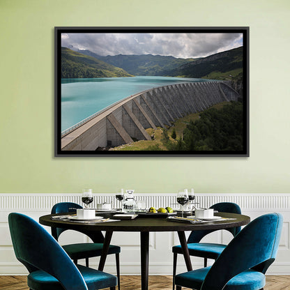 Curved Dam on Turquoise Lake Wall Art