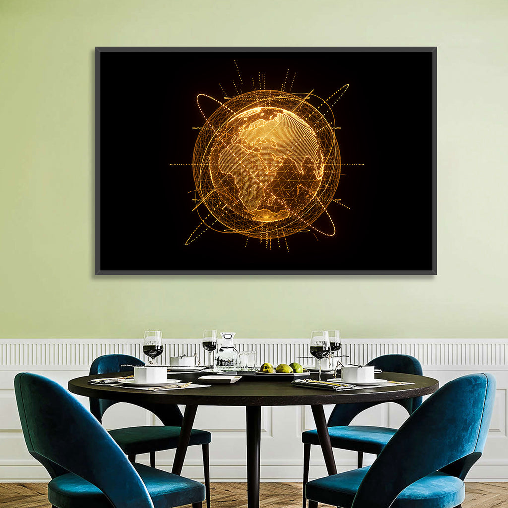 Golden Hologram Globe Wall Art