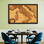 Antique Map of Italy with Ornate Cartouche Wall Art