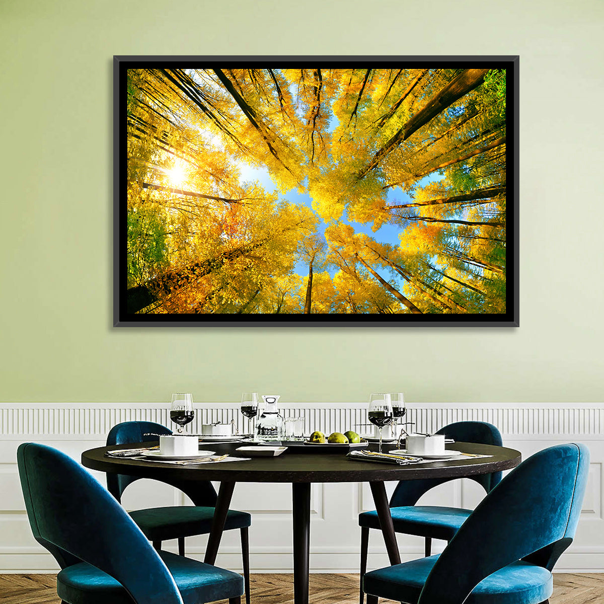 Golden Autumn Canopy Wall Art in a room, landscape