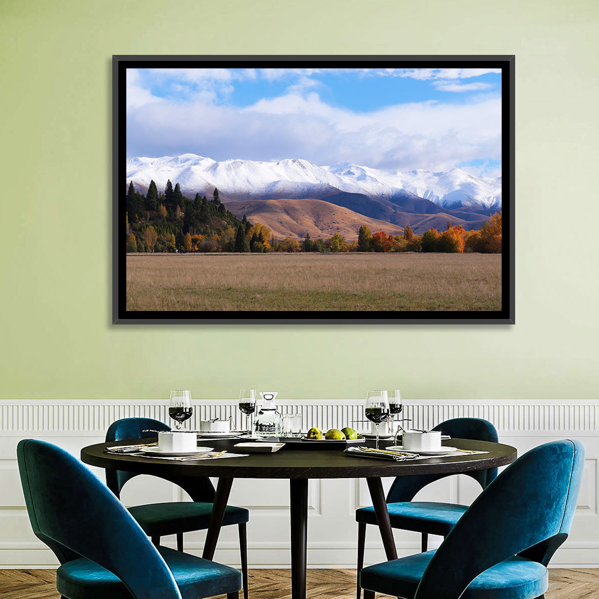 Ben Ohau Mountain Meadow Wall Art in a room, landscape