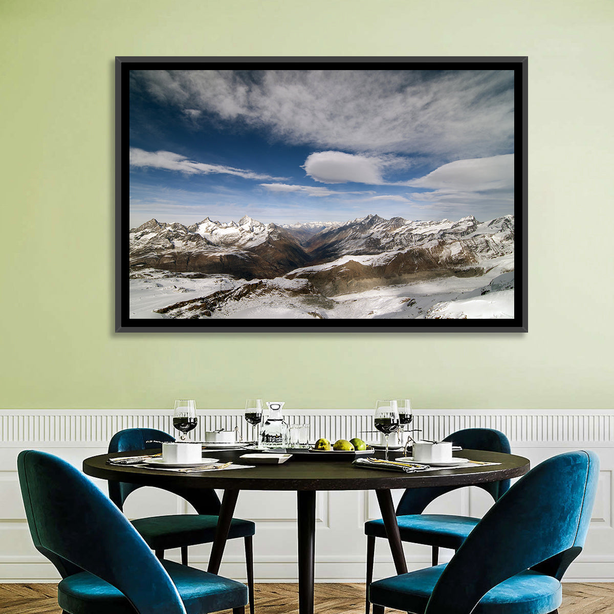 Snow-capped Peaks of Zermatt Wall Art in a room, landscape