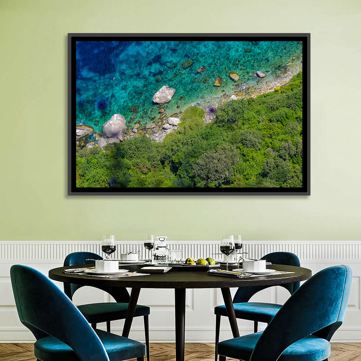 Capri Island Coast Wall Art in a room, landscape