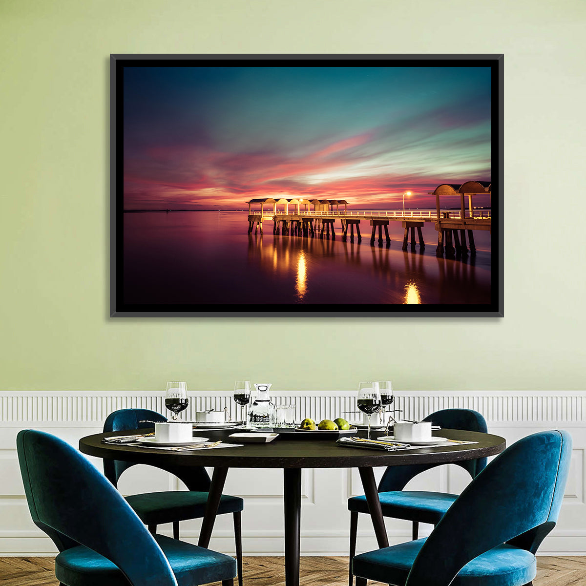 Jekyll Island Pier at Dusk Wall Art in a room, landscape