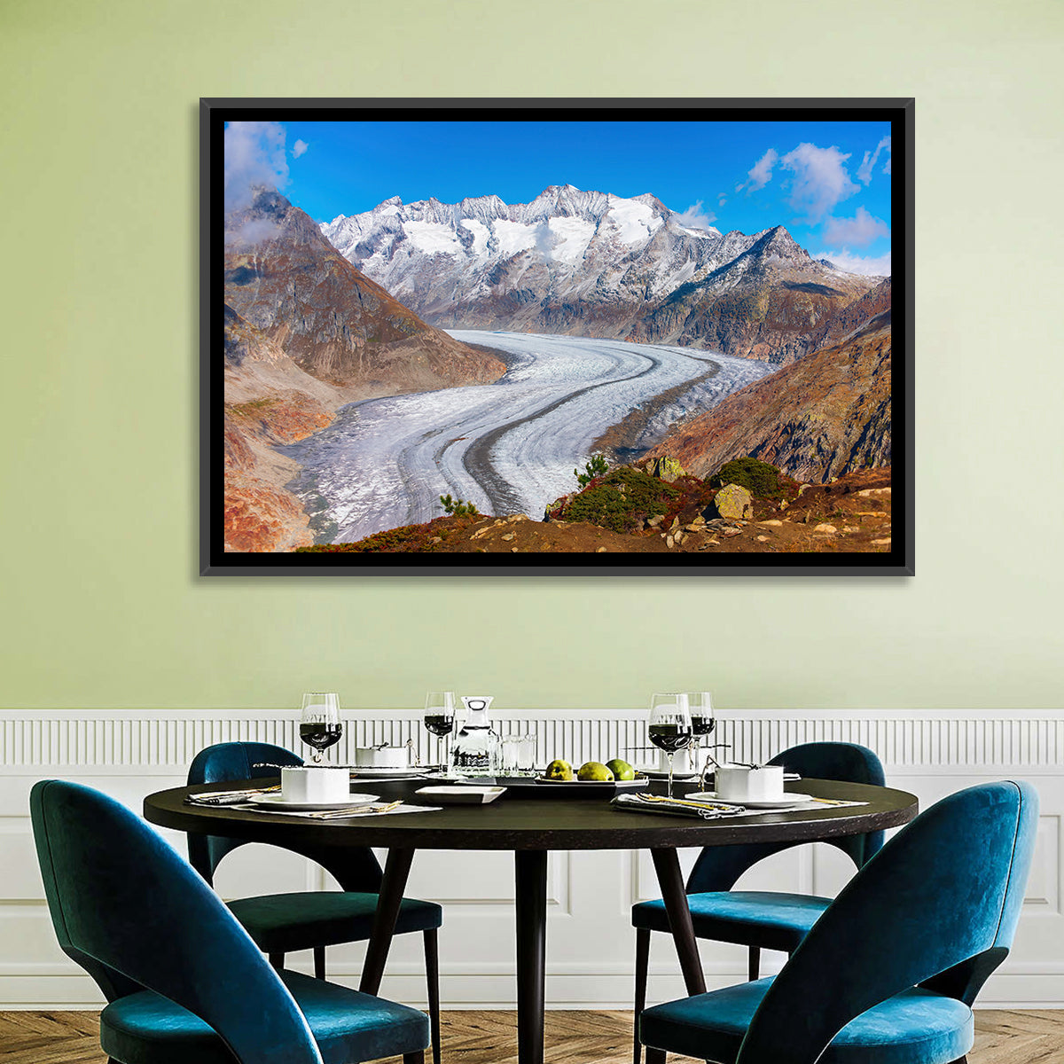 Aletsch Glacier Valley Wall Art in a room, landscape