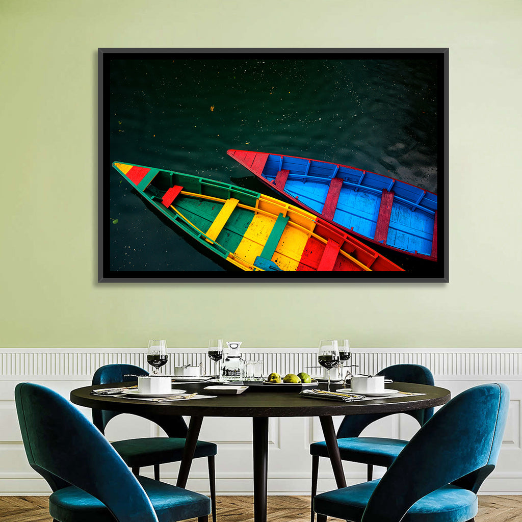 Two Colorful Boats Over Rippling Water Wall Art