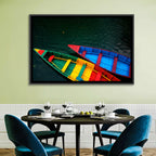 Two Colorful Boats Over Rippling Water Wall Art