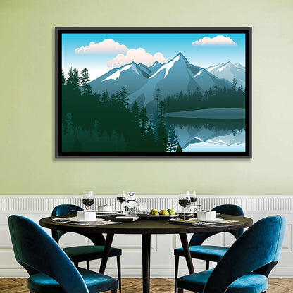 Tranquil Mountain Lake Illustration Wall Art