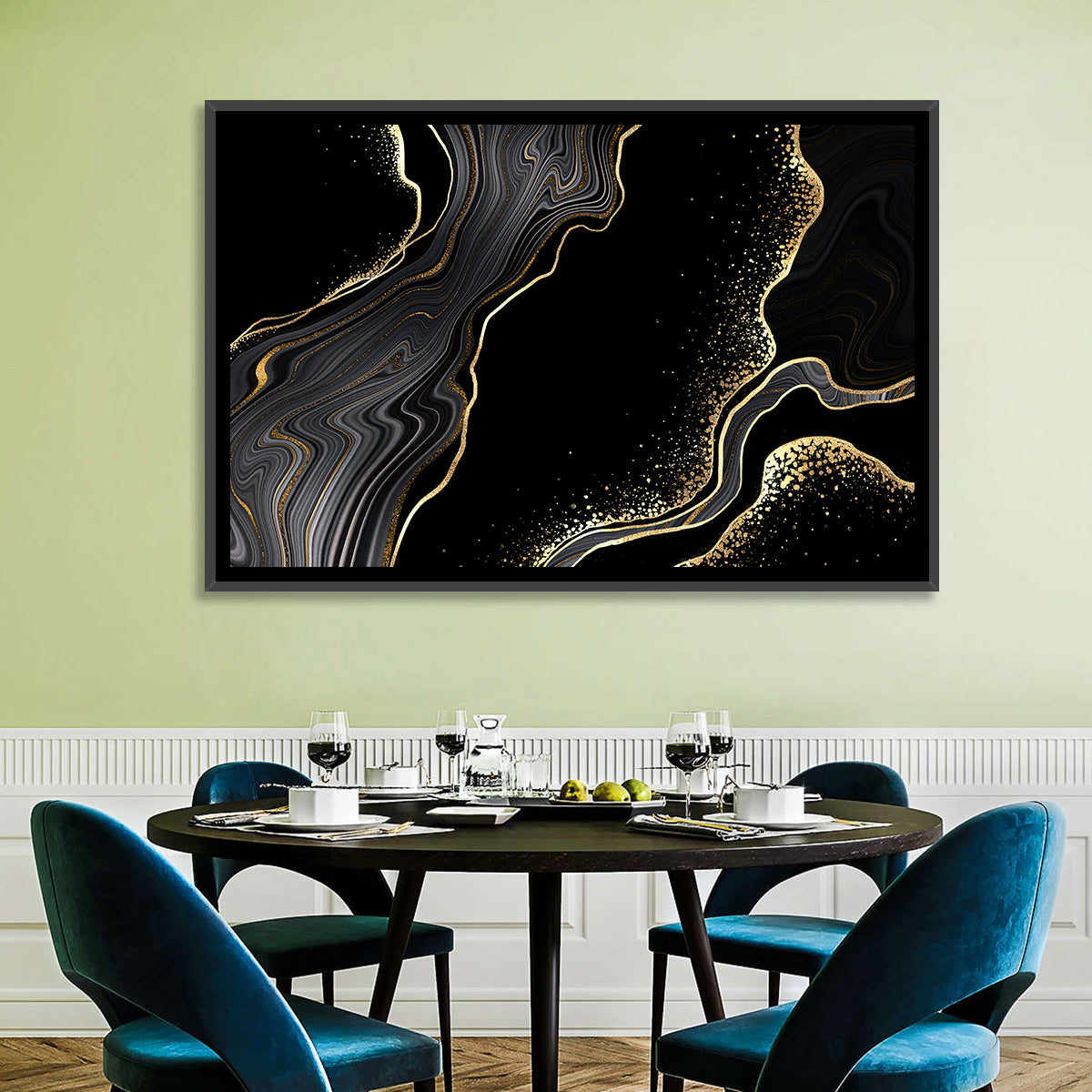 Black Marble with Gold Veins Wall Art