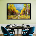 Autumn Birch Path with Two Birds Wall Art