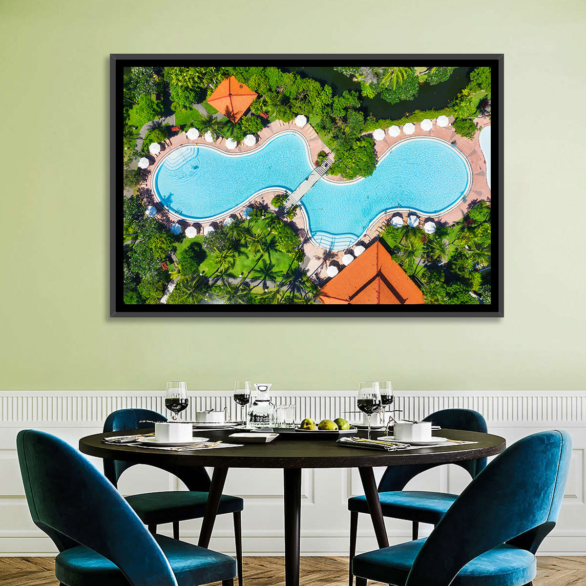 Aerial Figure Eight Resort Pool Wall Art in a room, landscape