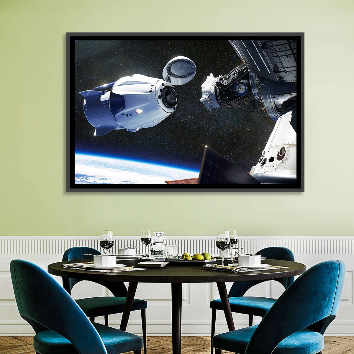 Crew Dragon Docking with Iss Wall Art in a room, landscape