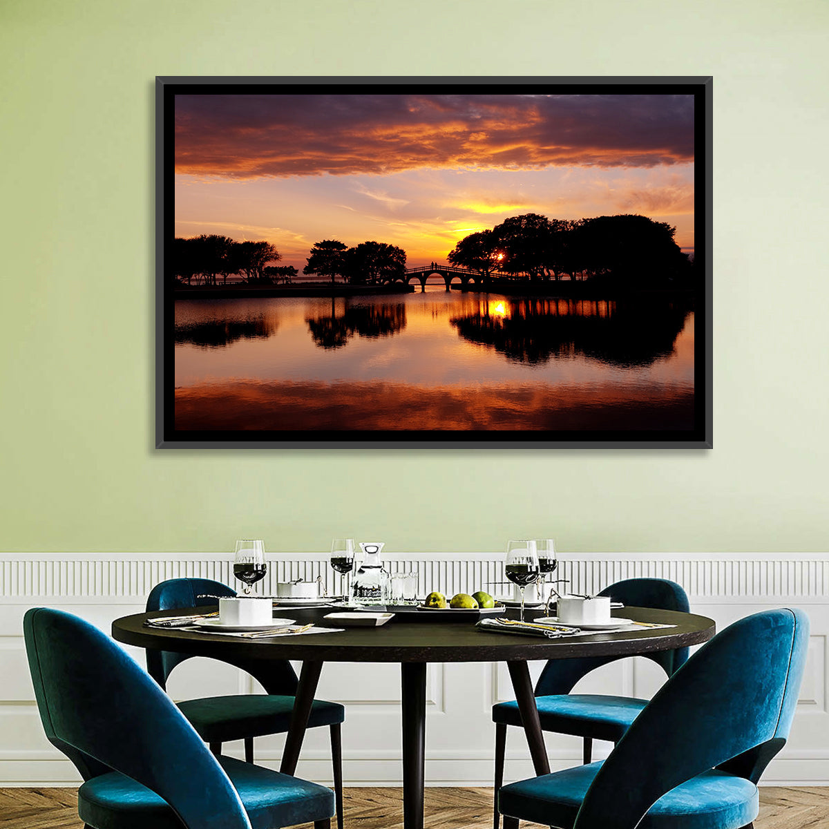 Tranquility Bridge at Sunset Wall Art