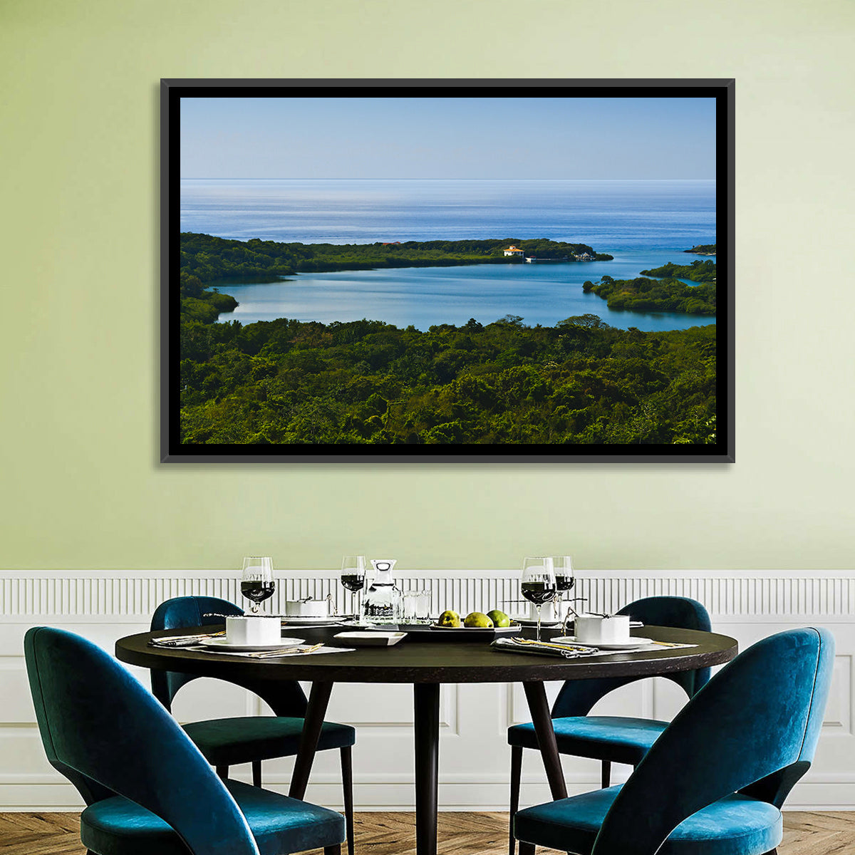 Roatan Tropical Bay Wall Art in a room, landscape