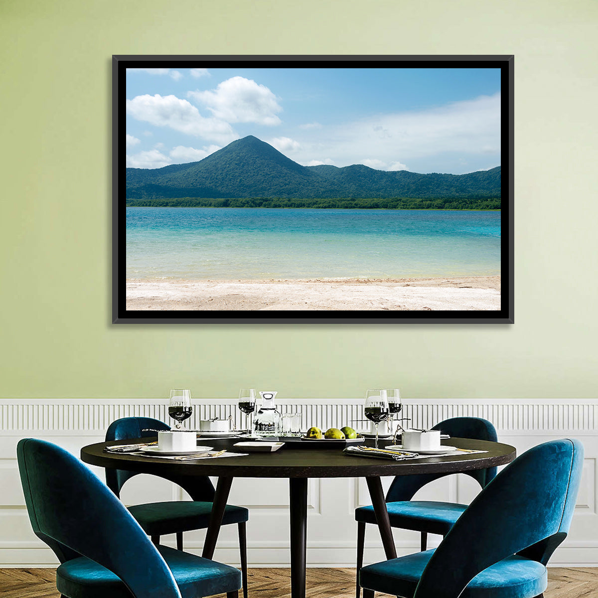 Usori Lake Shoreline Wall Art in a room, landscape