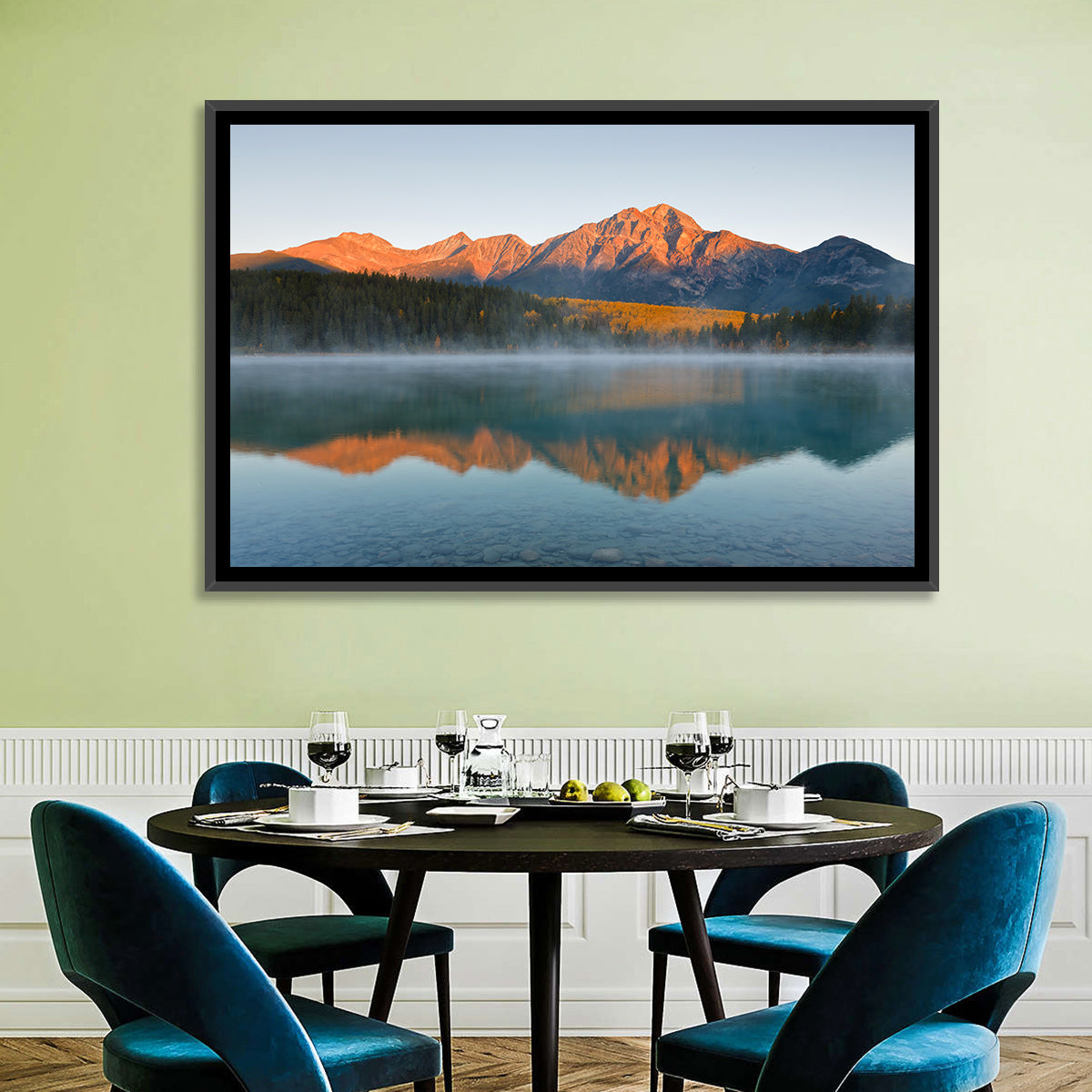 Patricia Lake and Mount Pyramid at Golden Hour Wall Art