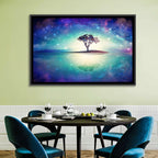 Glowing Island Tree Under Starry Nebula Wall Art